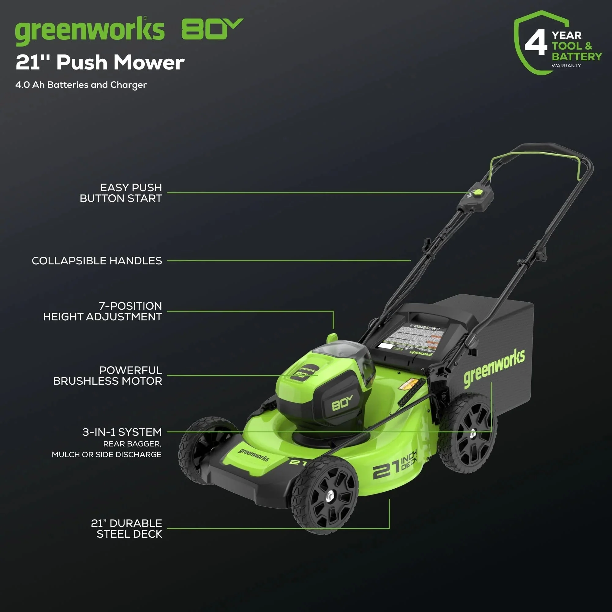 Greenworks 80V 21" Brushless Cordless Lawn Mower - Image 15