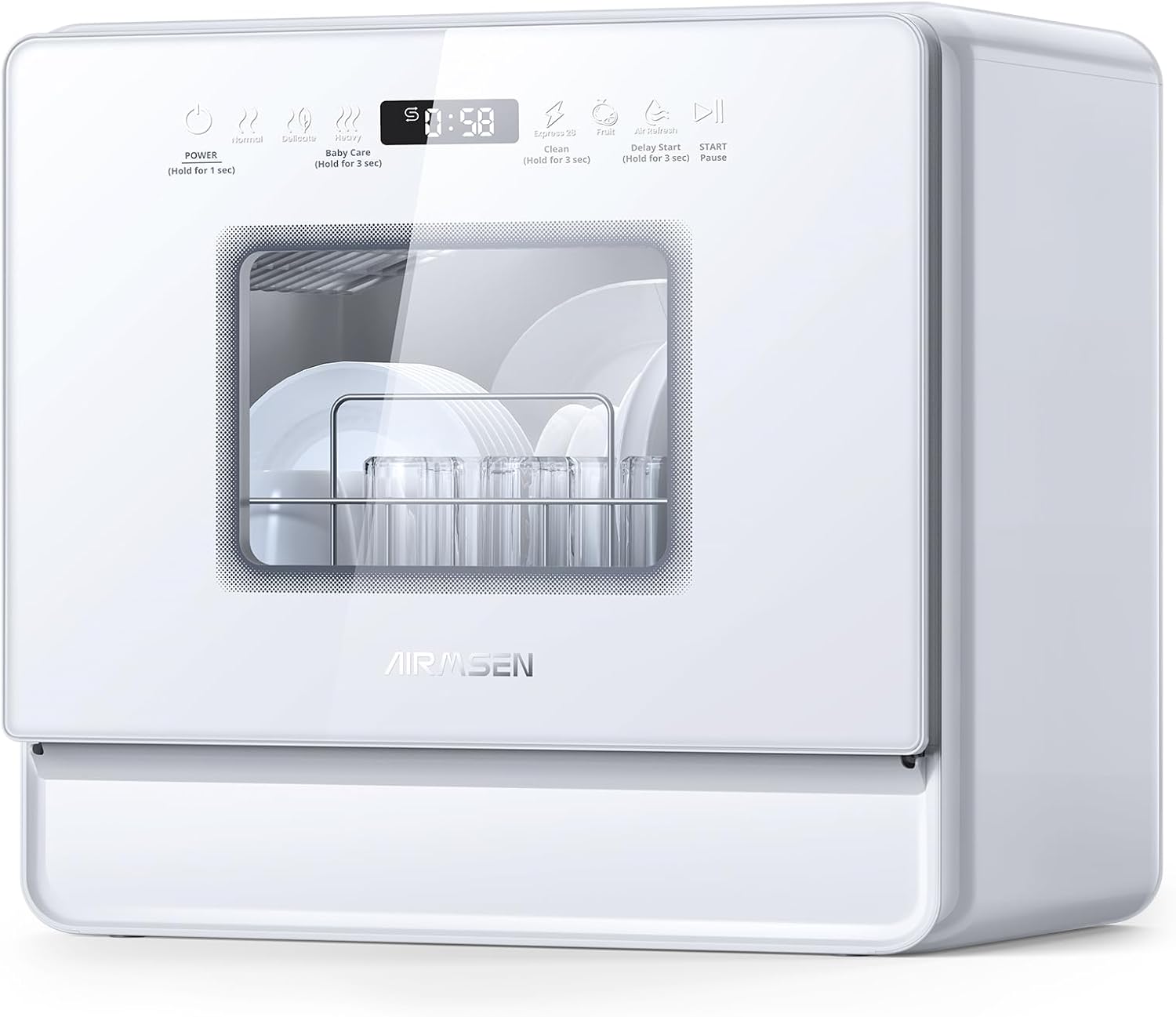 Desktop dishwasher set, double-layer shelf design, portable dishwasher, built-in 5-liter water tank, 3 spray arms, 12-hour delay start, no need to connect power supply, white model - Image 2